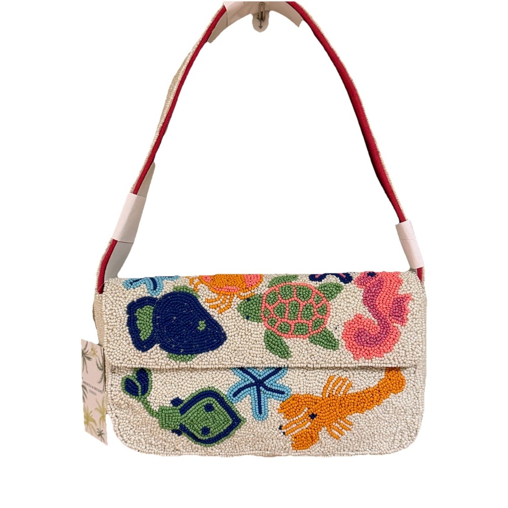 Viral America & Beyond Beaded Shoulder Bag Sea Animals Turtle Lobster Starfish